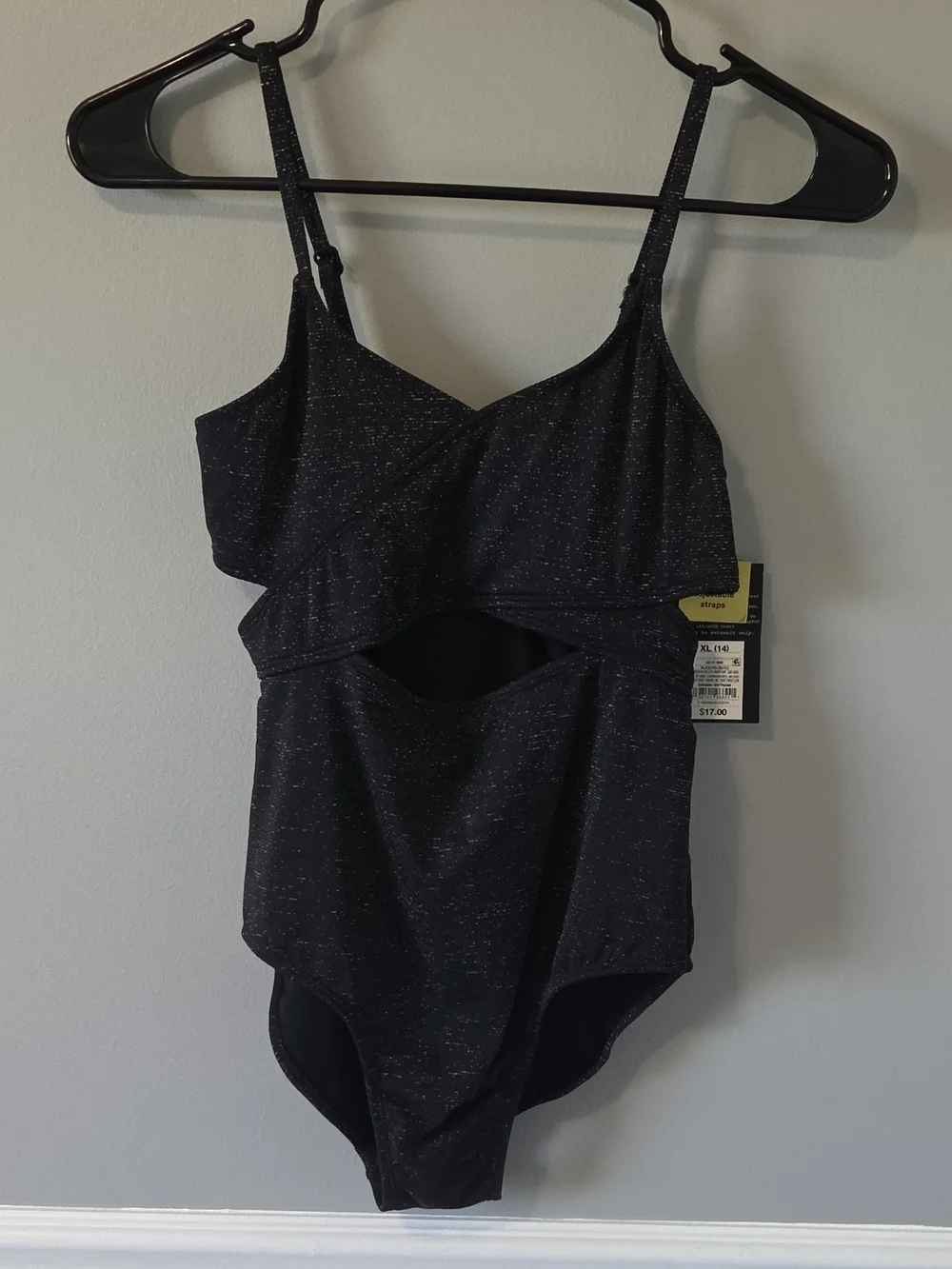 Black Speckled Girls One-Piece Swimsuit with Keyhole Cutout UPF 50+ XL (14)